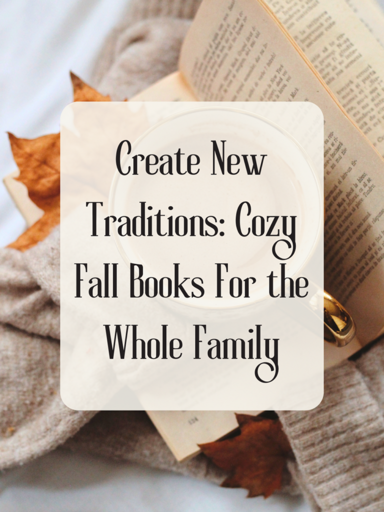 Cozy fall books. Book with a mug of hot cocoa. Fall leaves and a warm sweater.