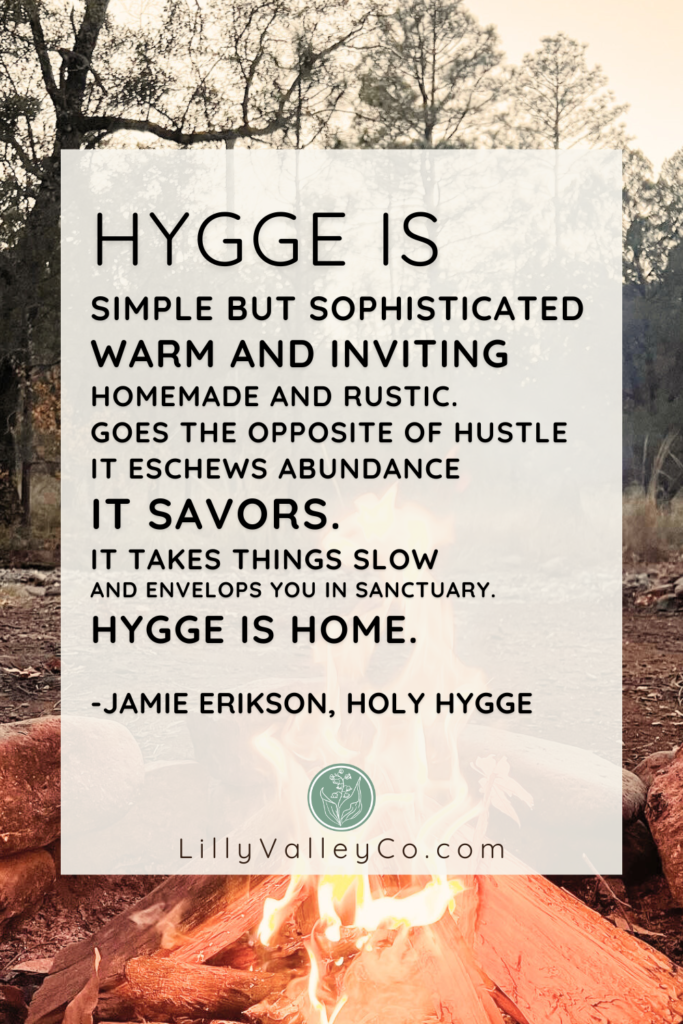 Fall book for moms. HYGGE IS SIMPLE BUT SOPhISTICATED WARM and INVITING HOMEMADE AND RUSTIC. GOES THE OPPOSITE OF HUSTLE It ESChEWS ABUNDANCE iT SAVORS. IT TAKES ThINGS SLOW AND ENVELOPS YOU IN SANCTUARY. HYGGE IS HOME. -Jamie Erikson, Holy Hygge lillyvalleyco.com website blog